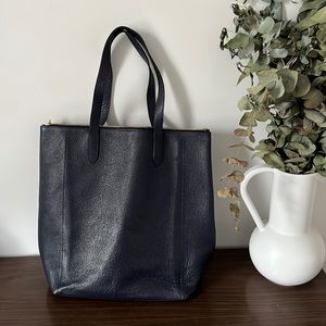 Cuyana Tall Structured Tote (discontinued style) in Navy Pebbled Leather